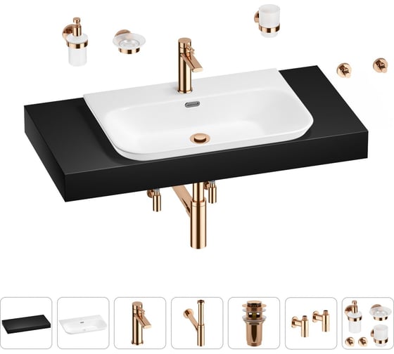 Раковина Wellsee 65 см со столешницей 100 см Eclatant 2.0 201013289 в наборе 10 в 1 1