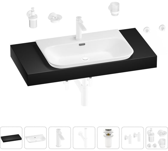 Раковина Wellsee 65 см со столешницей 100 см Eclatant 2.0 201013290 в наборе 10 в 1 1