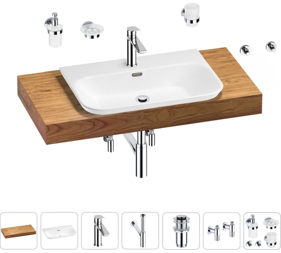 Раковина Wellsee 65 см со столешницей 100 см Eclatant 2.0 201013251 в наборе 10 в 1 1