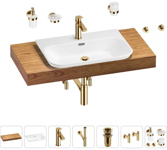 Раковина Wellsee 65 см со столешницей 100 см Eclatant 2.0 201013253 в наборе 10 в 1 1