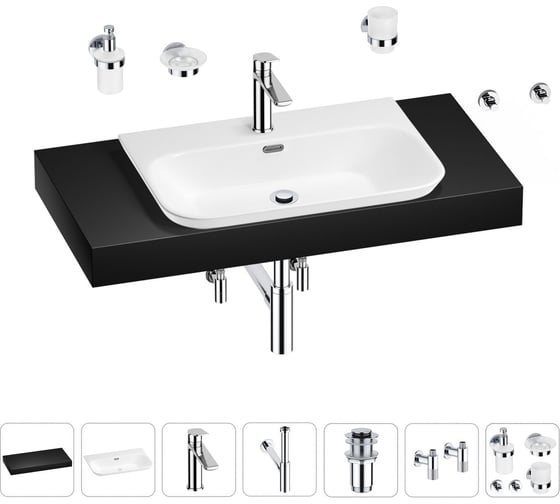 Раковина Wellsee 65 см со столешницей 100 см Eclatant 2.0 201013281 в наборе 10 в 1 1