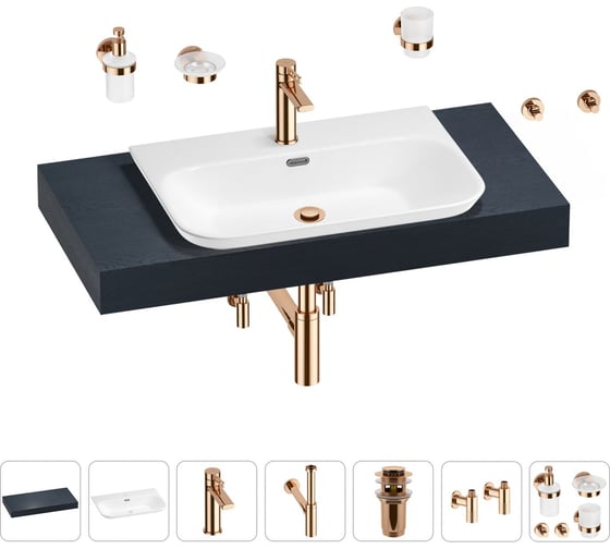 Раковина Wellsee 65 см со столешницей 100 см Eclatant 2.0 201013249 в наборе 10 в 1 1