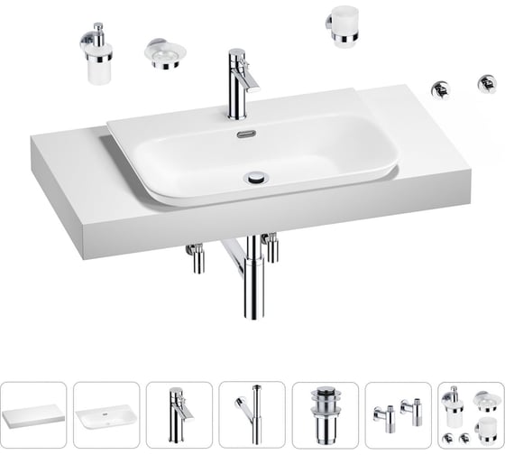 Раковина Wellsee 65 см со столешницей 100 см Eclatant 2.0 201013276 в наборе 10 в 1 1