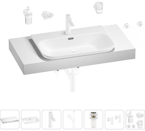Раковина Wellsee 65 см со столешницей 100 см Eclatant 2.0 201013280 в наборе 10 в 1