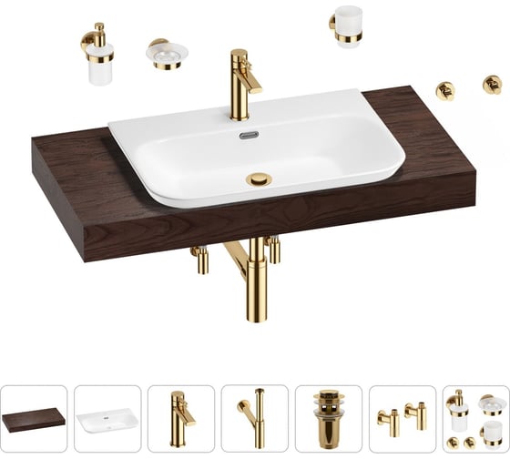 Раковина Wellsee 65 см со столешницей 100 см Eclatant 2.0 201013268 в наборе 10 в 1 1