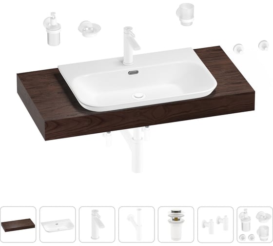 Раковина Wellsee 65 см со столешницей 100 см Eclatant 2.0 201013270 в наборе 10 в 1 1