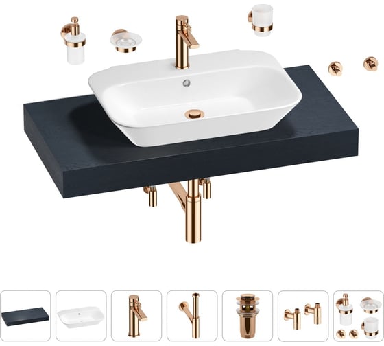 Раковина Wellsee 65 см со столешницей 100 см Eclatant 201013069 в наборе 10 в 1 1