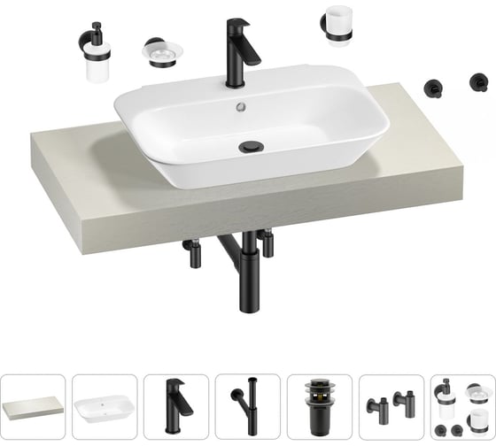 Раковина Wellsee 65 см со столешницей 100 см Eclatant 201013052 в наборе 10 в 1 1