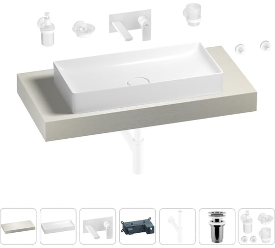 Раковина Wellsee 75 см со столешницей 100 смPure BY201011565 в наборе 9 в 1 201011565 1