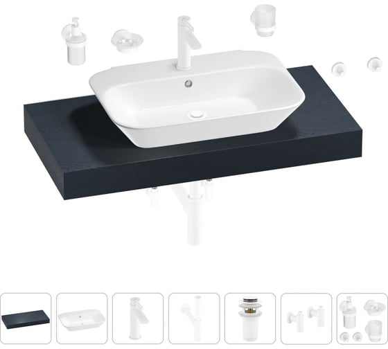 Раковина Wellsee 65 см со столешницей 100 см Eclatant 201013070 в наборе 10 в 1 1