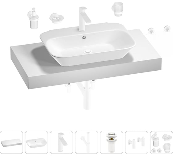 Раковина Wellsee 65 см со столешницей 100 см Eclatant 201013095 в наборе 10 в 1 1