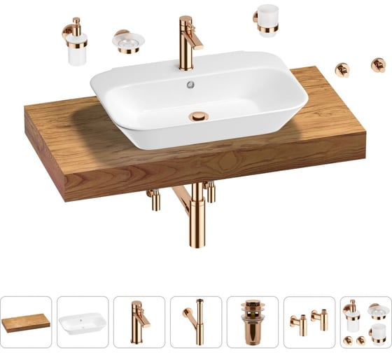 Раковина Wellsee 65 см со столешницей 100 см Eclatant 201013079 в наборе 10 в 1 1