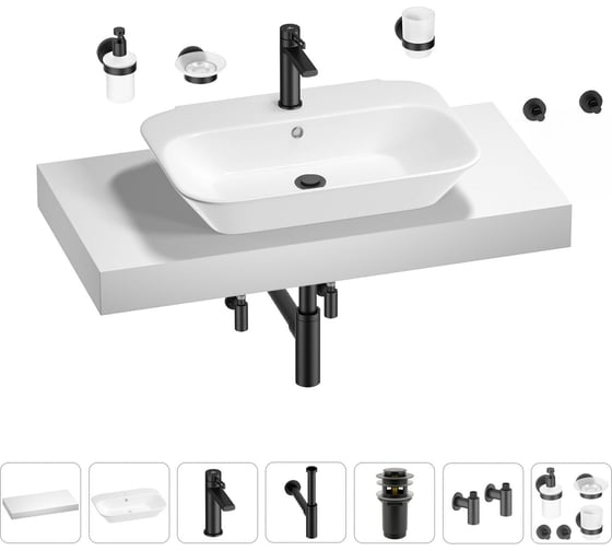 Раковина Wellsee 65 см со столешницей 100 см Eclatant 201013097 в наборе 10 в 1 1