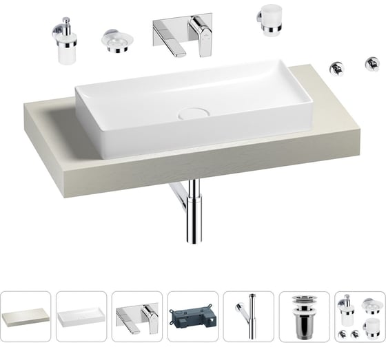 Раковина Wellsee 75 см со столешницей 100 смPure BY201011561 в наборе 9 в 1 201011561 1