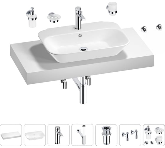 Раковина Wellsee 65 см со столешницей 100 см Eclatant 201013096 в наборе 10 в 1 1