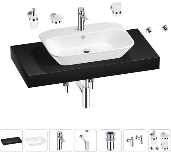 Раковина Wellsee 65 см со столешницей 100 см Eclatant 201013106 в наборе 10 в 1 1