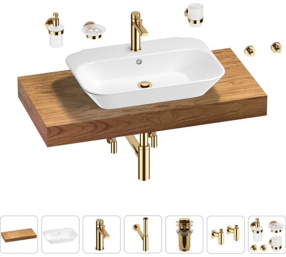 Раковина Wellsee 65 см со столешницей 100 см Eclatant 201013078 в наборе 10 в 1 1