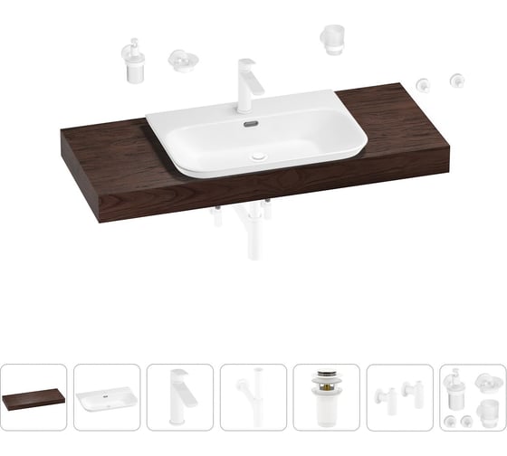 Раковина Wellsee 65 см со столешницей 120 см Eclatant 2.0 201013325 в наборе 10 в 1 1