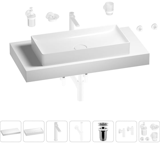 Раковина Wellsee 75 см со столешницей 100 смPure BY201011640 в наборе 10 в 1 201011640 1