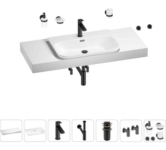 Раковина Wellsee 65 см со столешницей 120 см Eclatant 2.0 201013332 в наборе 10 в 1 1