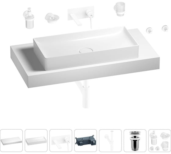 Раковина Wellsee 75 см со столешницей 100 смPure BY201011650 в наборе 9 в 1 201011650