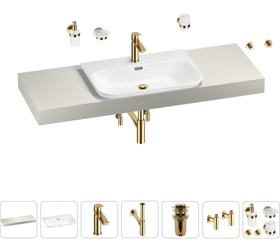 Раковина Wellsee 65 см со столешницей 140 см Eclatant 2.0 201013353 в наборе 10 в 1 1