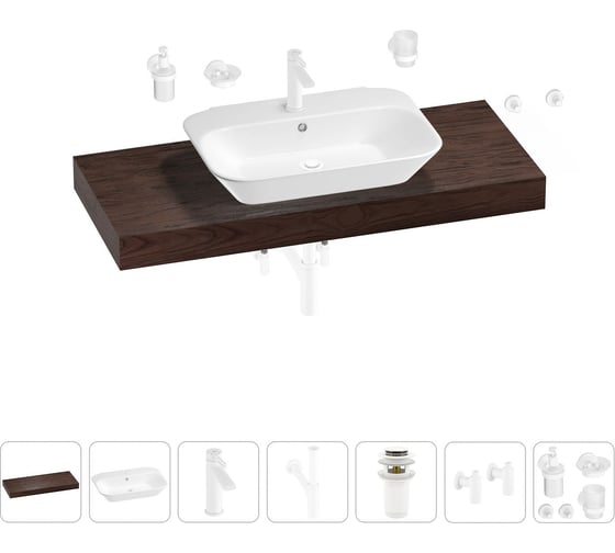 Раковина Wellsee 65 см со столешницей 120 см Eclatant 201013150 в наборе 10 в 1 1