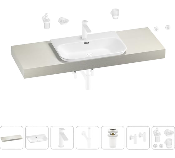 Раковина Wellsee 65 см со столешницей 140 см Eclatant 2.0 201013355 в наборе 10 в 1 1