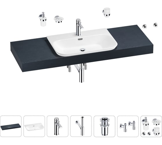 Раковина Wellsee 65 см со столешницей 140 см Eclatant 2.0 201013366 в наборе 10 в 1 1