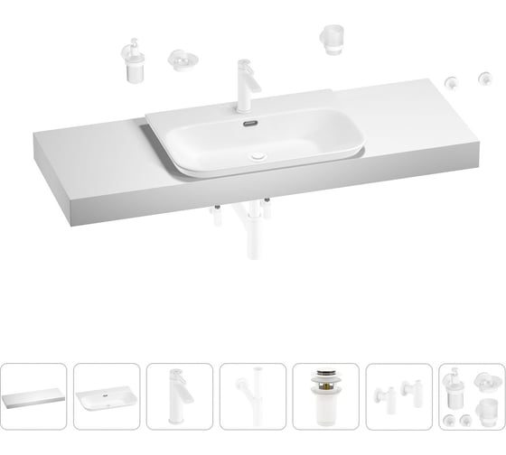 Раковина Wellsee 65 см со столешницей 140 см Eclatant 2.0 201013400 в наборе 10 в 1 1
