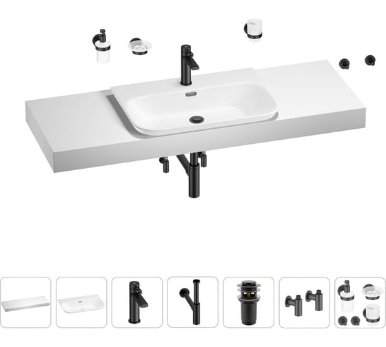 Раковина Wellsee 65 см со столешницей 140 см Eclatant 2.0 201013397 в наборе 10 в 1 1