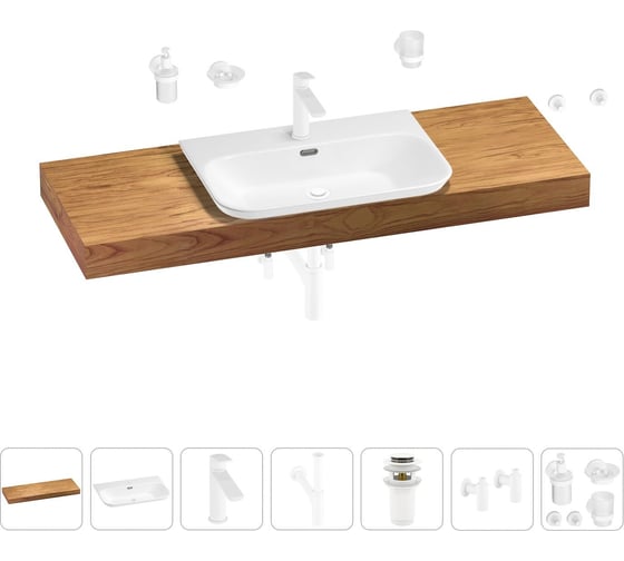 Раковина Wellsee 65 см со столешницей 140 см Eclatant 2.0 201013375 в наборе 10 в 1 1