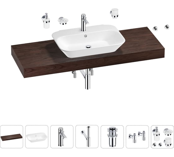 Раковина Wellsee 65 см со столешницей 140 см Eclatant 201013206 в наборе 10 в 1 1