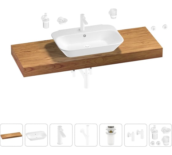 Раковина Wellsee 65 см со столешницей 140 см Eclatant 201013200 в наборе 10 в 1 1