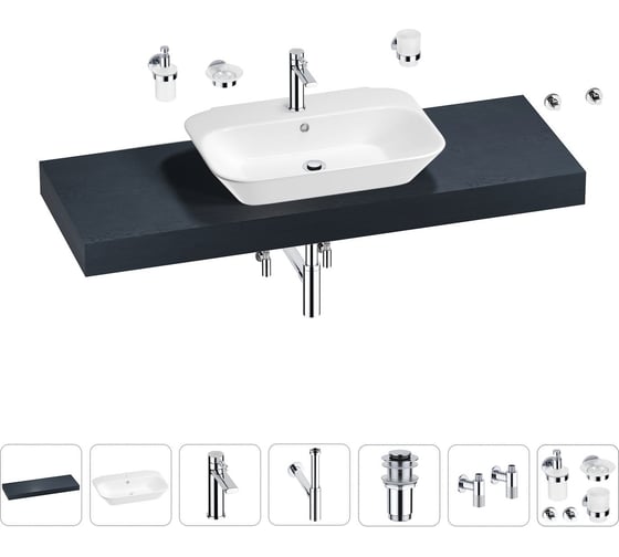 Раковина Wellsee 65 см со столешницей 140 см Eclatant 201013186 в наборе 10 в 1 1