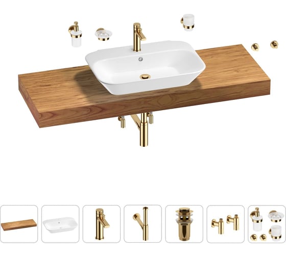 Раковина Wellsee 65 см со столешницей 140 см Eclatant 201013198 в наборе 10 в 1 1