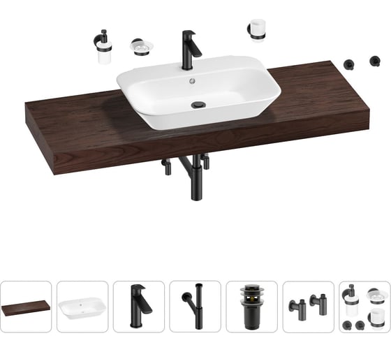 Раковина Wellsee 65 см со столешницей 140 см Eclatant 201013202 в наборе 10 в 1 1