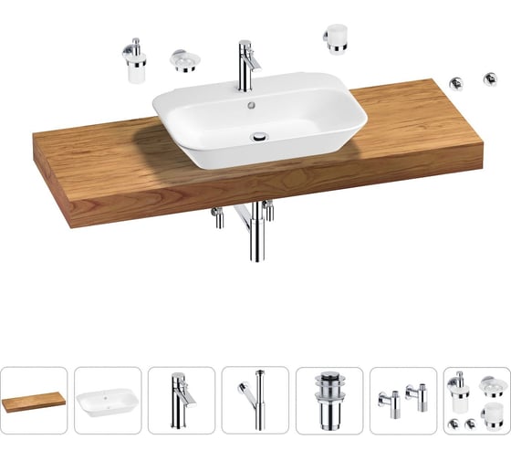 Раковина Wellsee 65 см со столешницей 140 см Eclatant 201013196 в наборе 10 в 1 1