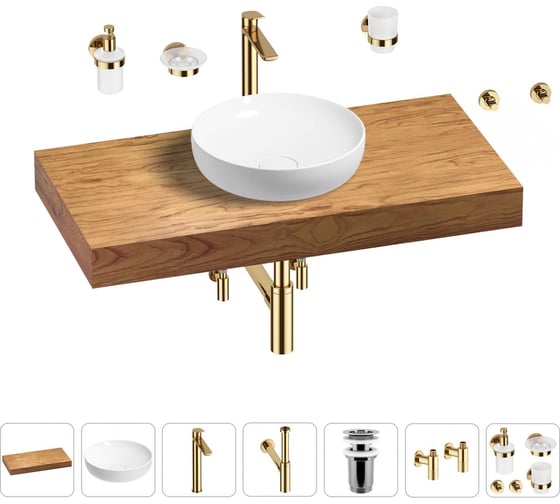 Раковина 42 см со столешницей 100 см Wellsee Chalice Perfection в наборе 10 в 1 201010153 1