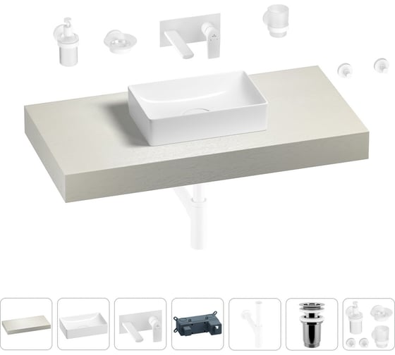 Раковина Wellsee 42 см со столешницей 100 смPure BY201010810 в наборе 9 в 1 201010810 1