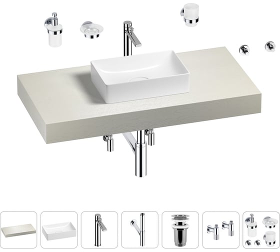 Раковина Wellsee 42 см со столешницей 100 смPure BY201010801 в наборе 10 в 1 201010801 1