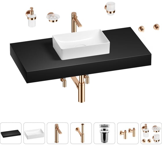 Раковина Wellsee 42 см со столешницей 100 смPure BY201010879 в наборе 10 в 1 201010879 1