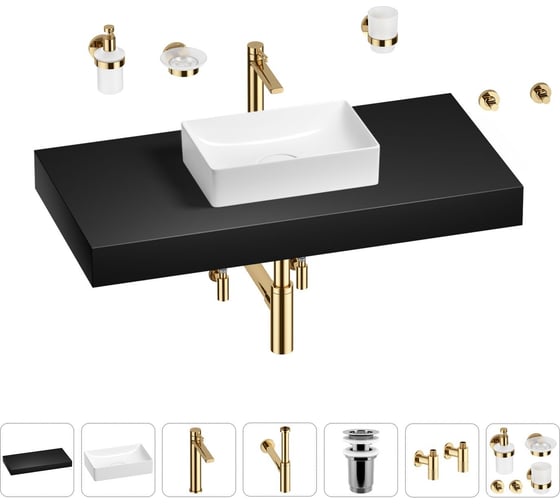 Раковина Wellsee 42 см со столешницей 100 смPure BY201010878 в наборе 10 в 1 201010878 1