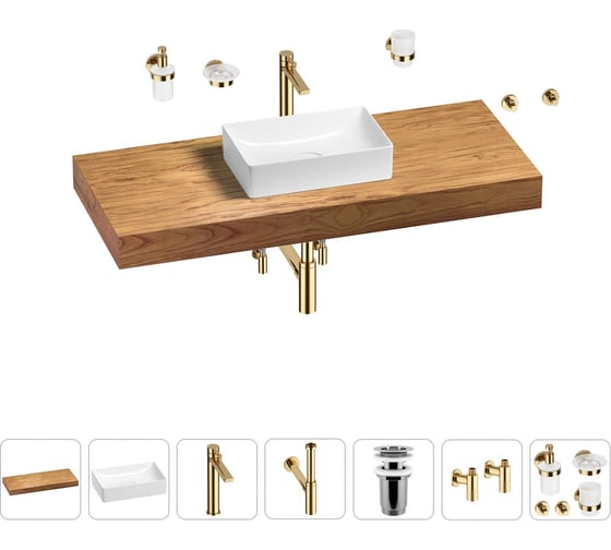 Раковина 42 см со столешницей 120 см Wellsee Pure BY Wellsee в наборе 10 в 1 201010923