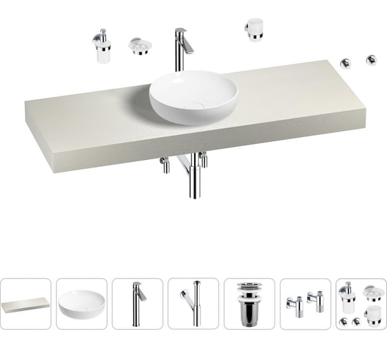 Раковина Wellsee 42 см со столешницей 140 смChalice Perfectionв наборе 10 в 1 201010351 1