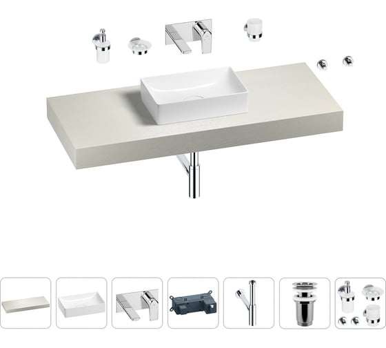 Раковина Wellsee 42 см со столешницей 120 смPure BY201010896 в наборе 9 в 1 201010896 1