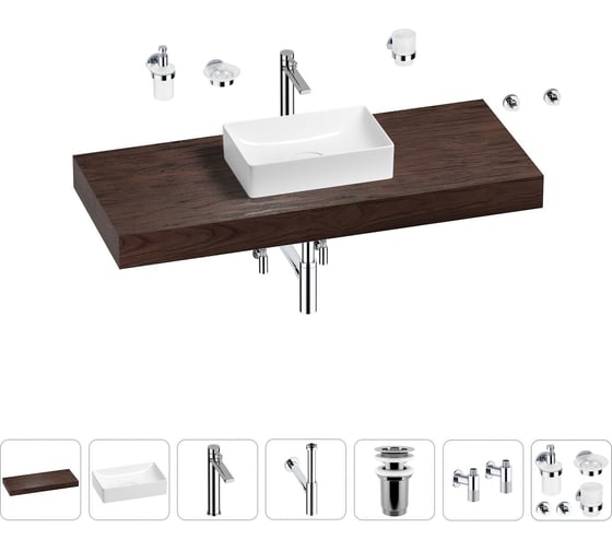 Раковина Wellsee 42 см со столешницей 120 смPure BY201010936 в наборе 10 в 1 201010936 1