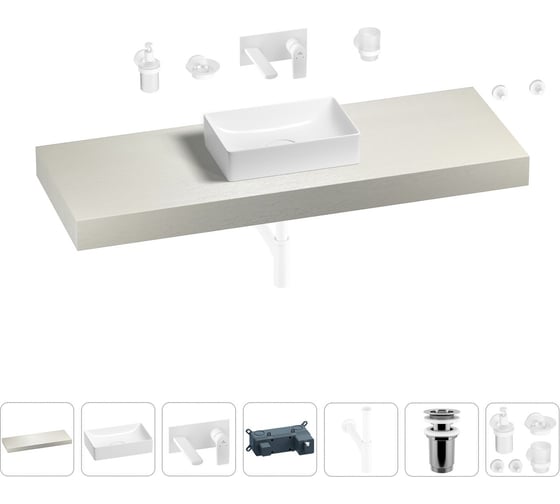 Раковина Wellsee 42 см со столешницей 140 смPure BY201010990 в наборе 9 в 1 201010990 1