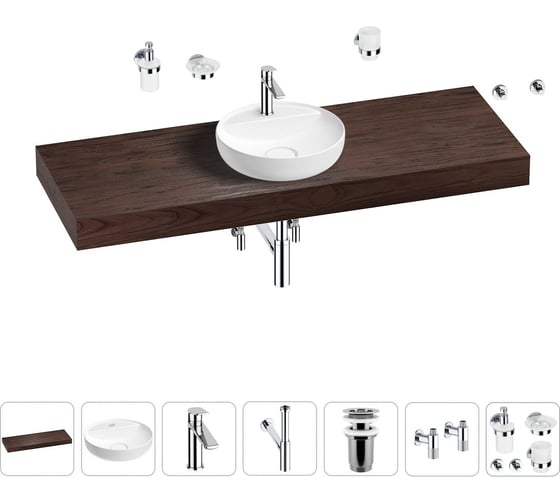 Раковина Wellsee 42 см со столешницей 140 смChalice Perfectionв наборе 10 в 1 201010681