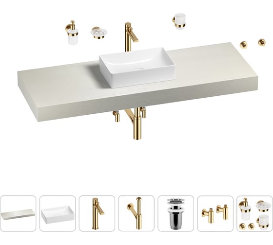 Раковина Wellsee 42 см со столешницей 140 смPure BY201010983 в наборе 10 в 1 201010983 1